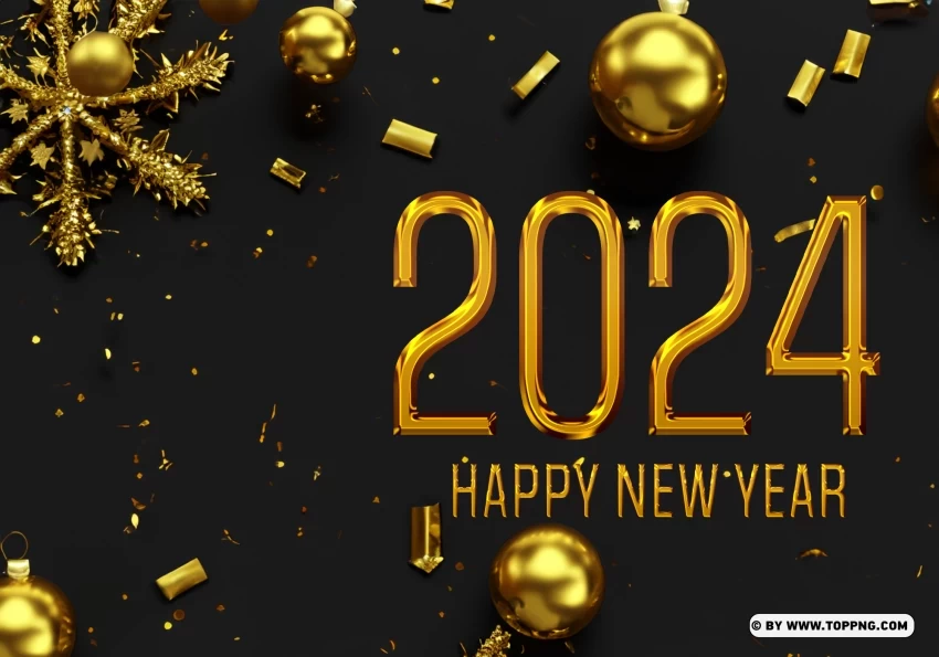 Celebratory Card Design HD Gold New Year 2024 PNG files with no background wide assortment