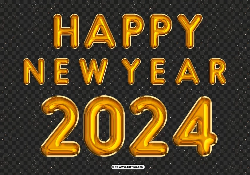 Happy New Year 2024 Yellow Gold Balloon PNG files with transparent backdrop complete bundle