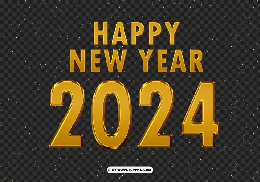 HD Gold New Year 2024 Card Design PNG files with transparent backdrop