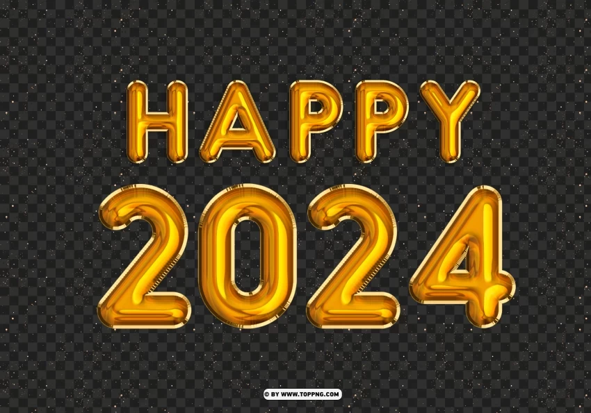 HD Yellow Gold Happy 2024 Balloons PNG files with transparent canvas extensive assortment
