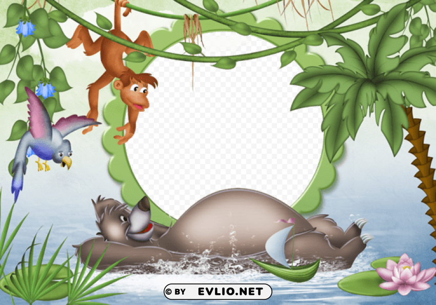 Kids Jungle Photo Frame Isolated Graphic Element In Transparent PNG