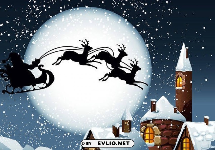 santa with sleigh night PNG images for editing