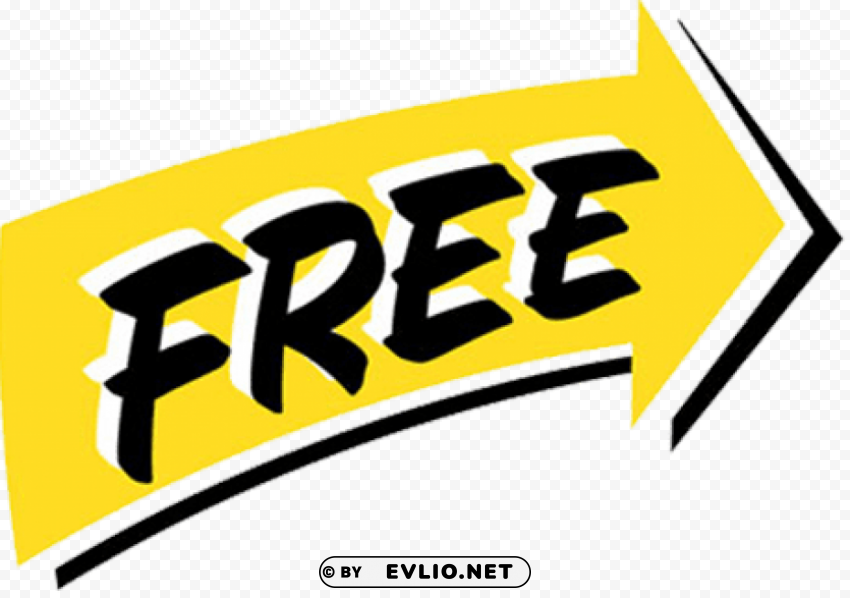 A yellow arrow containing the word free Isolated Graphic on Transparent PNG