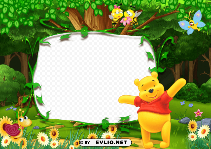 winnie the pooh kids photo frame Isolated Artwork in Transparent PNG