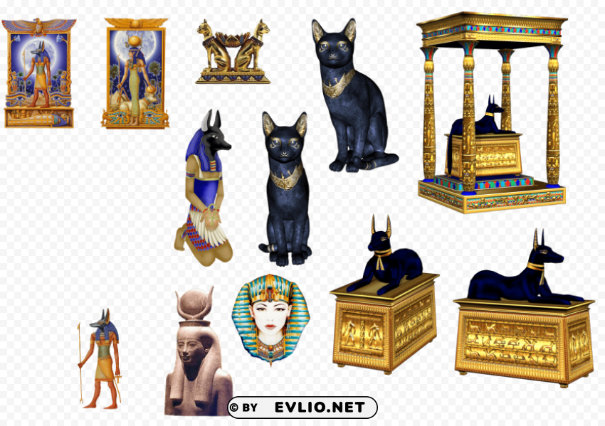 pharaoh Collection of Egyptian Artifacts Clear background PNG clip arts