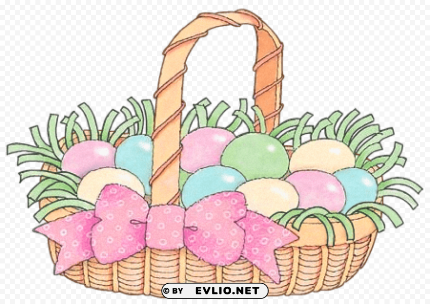 easter basket with pink ribbon Transparent PNG Isolated Subject Matter
