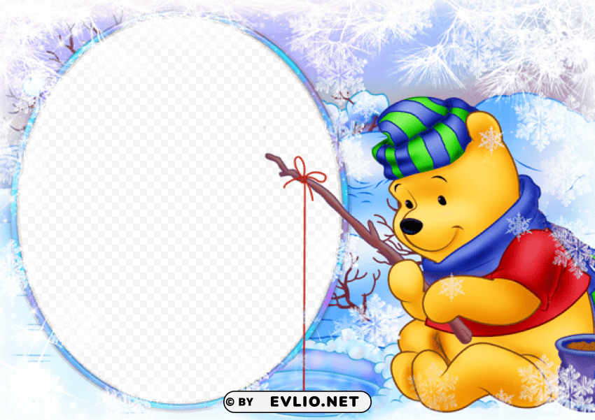christmas kids winter frame with winnie the pooh Transparent Background Isolation in PNG Image