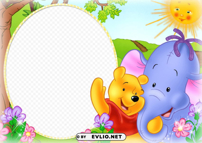 cute kidsframe with winnie the pooh Isolated Artwork on HighQuality Transparent PNG