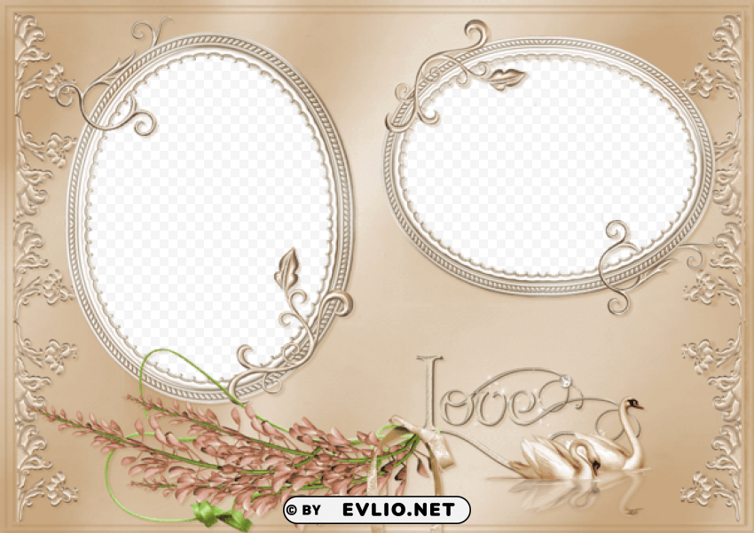 elegant love photo frame with swan-and rose PNG images with alpha transparency diverse set