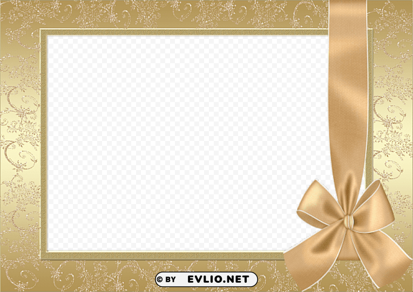large gold transparent frame with gold bow PNG images with alpha transparency diverse set