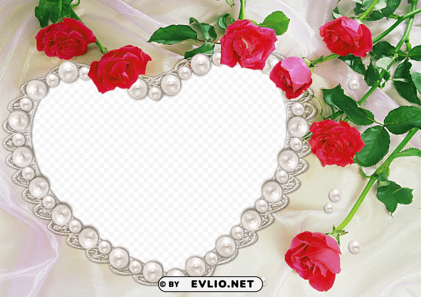 pearl heart and roses transparent frame PNG design