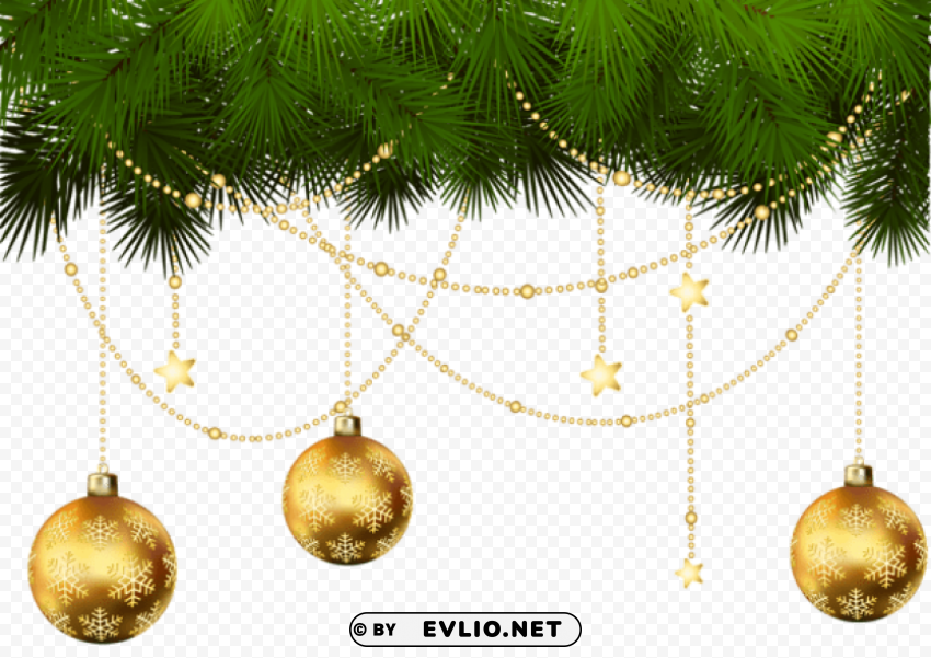 pine branches and christmas ornaments Transparent PNG Isolated Illustration