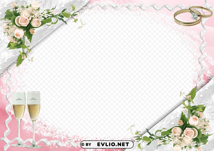  pink wedding frame with bubbly glasses PNG images with transparent layering