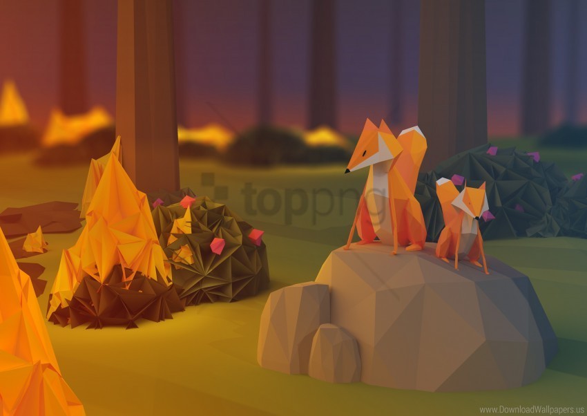figures fire fox paper stone wallpaper Free PNG