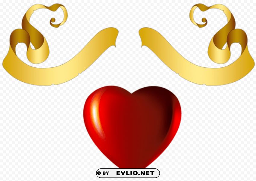 heart with gold banner element Isolated Illustration with Clear Background PNG