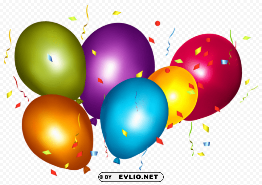 transparent colorful balloons with confetti clipar PNG images with clear alpha channel broad assortment