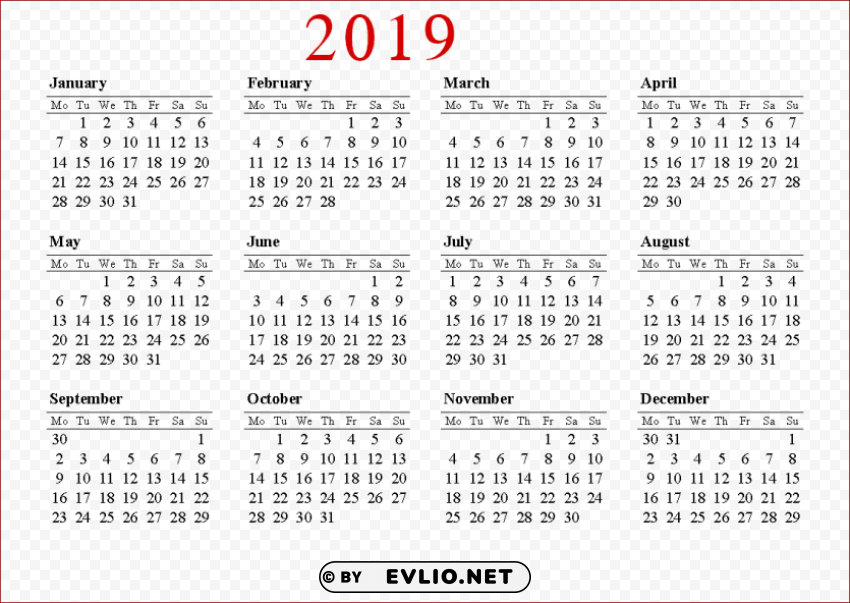 2019 Calendar Hd ClearCut PNG Isolated Graphic