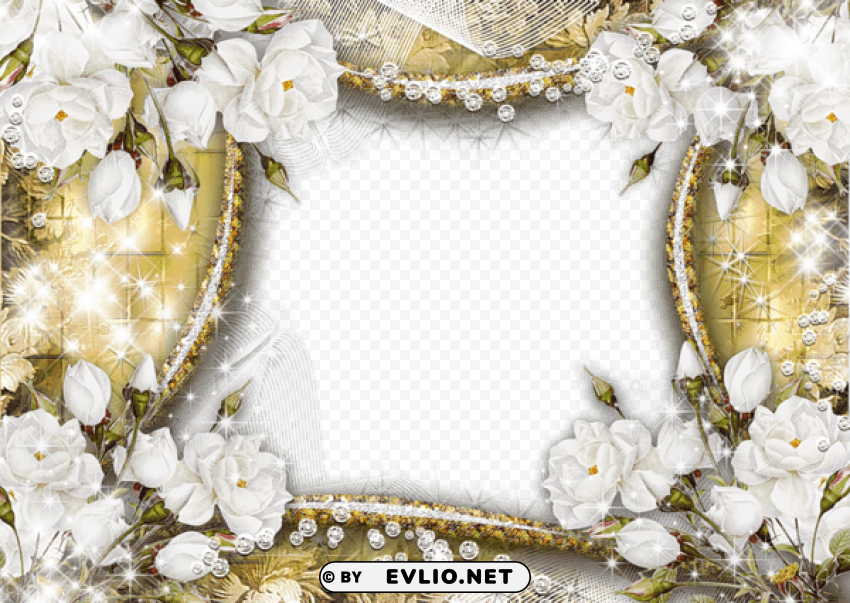goldframe with white roses PNG files with no royalties