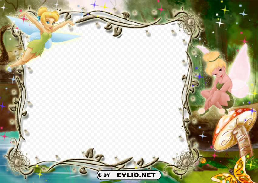 kids photo frame with tinkerbell Isolated Element in Transparent PNG