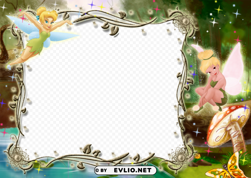 Kids Photo Frame With Tinkerbell Isolated Element In Transparent PNG