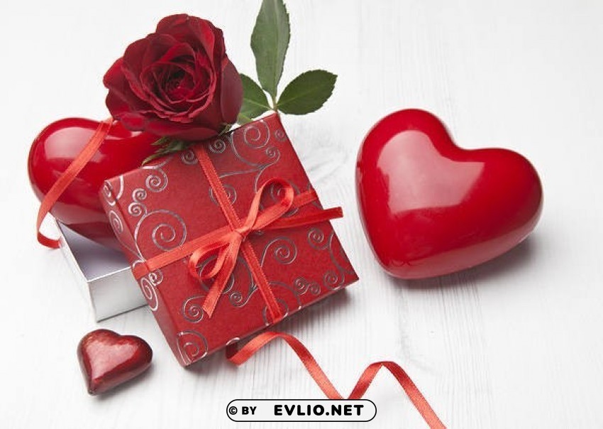 Rose Hearts And Gift PNG File With No Watermark