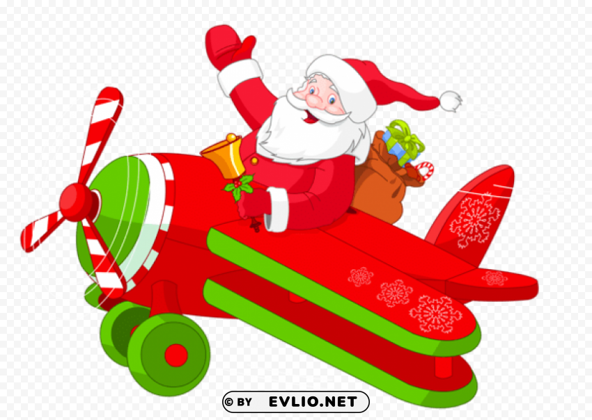 santa with airplane Transparent Background PNG Isolated Graphic