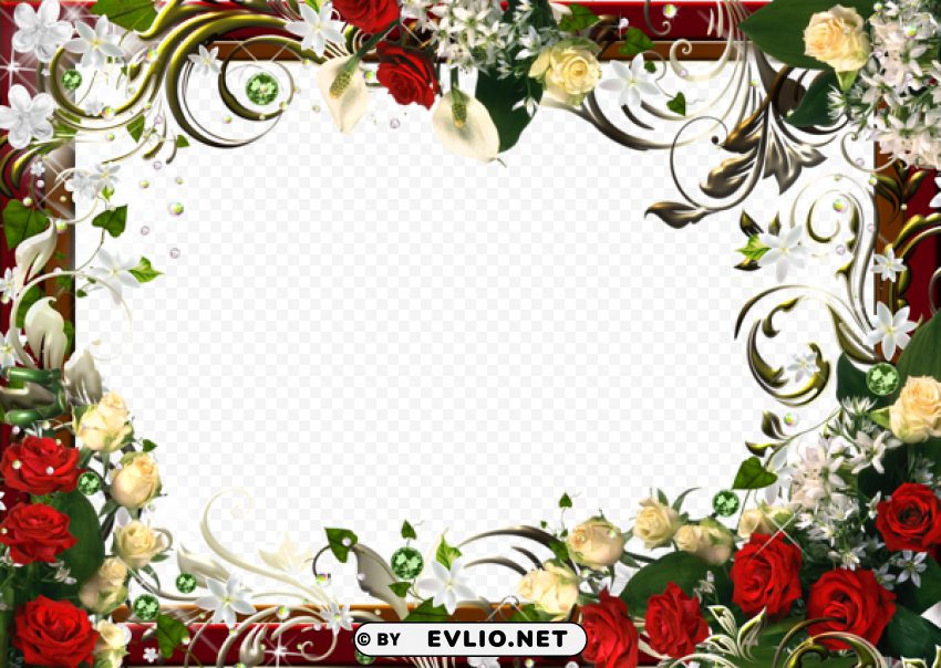 transparent flowers frame PNG for educational projects