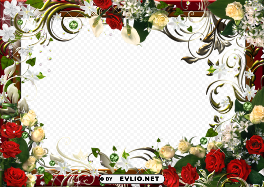 Transparent Flowers Frame PNG For Educational Projects