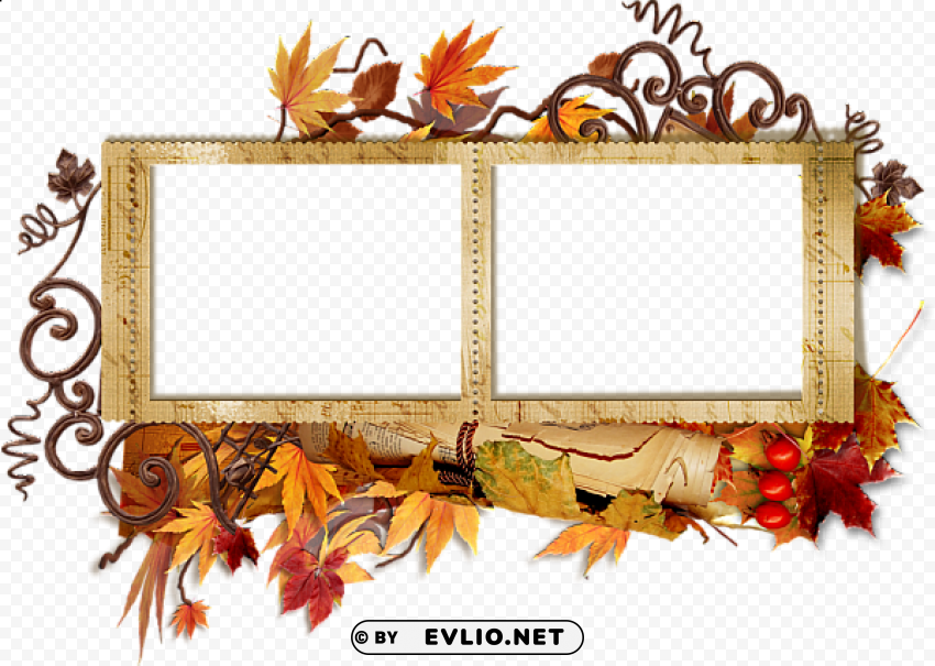 double transparent autumn frame Clear Background Isolation in PNG Format