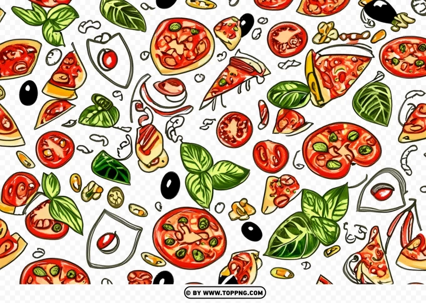 Hand Drawn Pizza Toppings Vector Sketch Transparent Isolated Object with Transparency in PNG