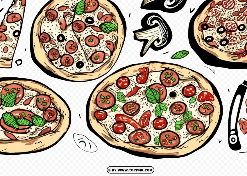 Sketchy Pizza Toppings Vector Illustration Isolated Object with Transparent Background PNG