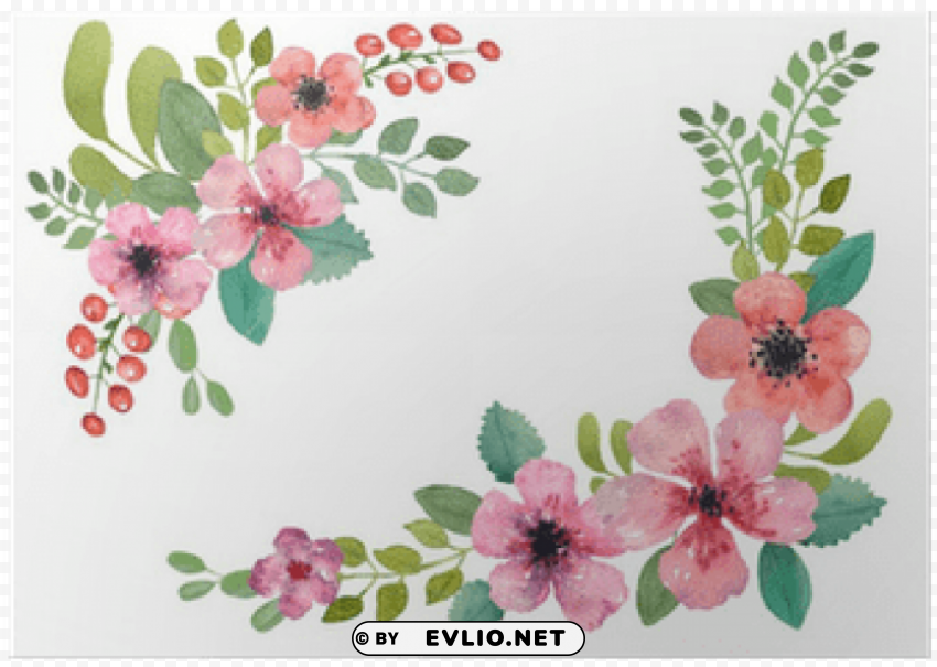 watercolor floral border square Isolated Item on Transparent PNG