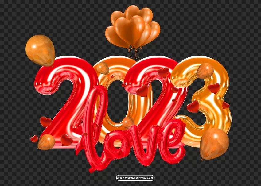2023 happy valentines day design gold and red Isolated Item on HighResolution Transparent PNG