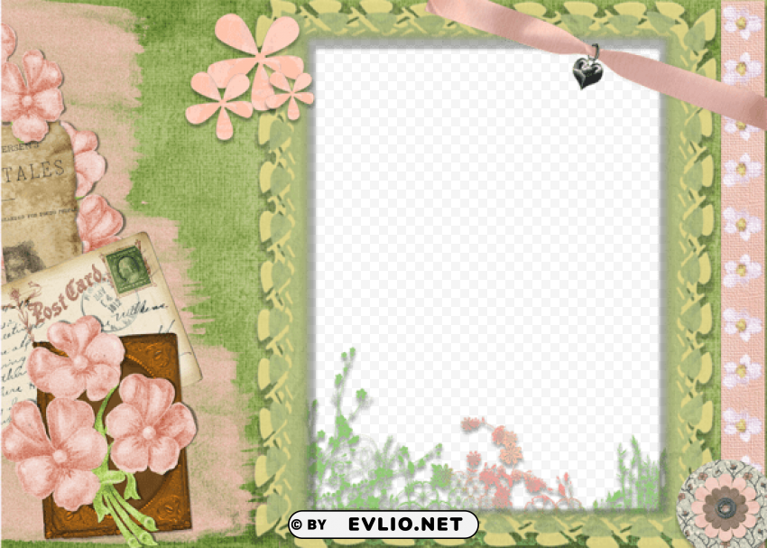 cute pink and green frame Transparent design PNG