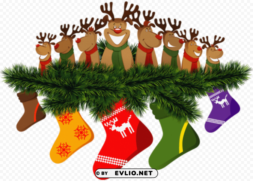 transparent christmas deers on pine branch PNG images without watermarks