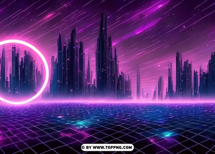 Abstract Neon Fantasy in Illuminated Futurist Purple City Wallpaper Flare Isolated Subject with Transparent PNG - Image ID 2ca0bef7