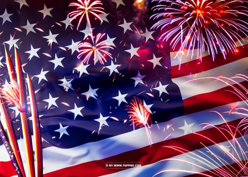 American Fireworks Flag royal background PNG for free purposes