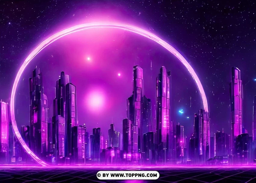 City Of Neon Dreams And Luminous Pink-Purple Ring Wallpaper Flare Isolated Subject In Transparent PNG Format