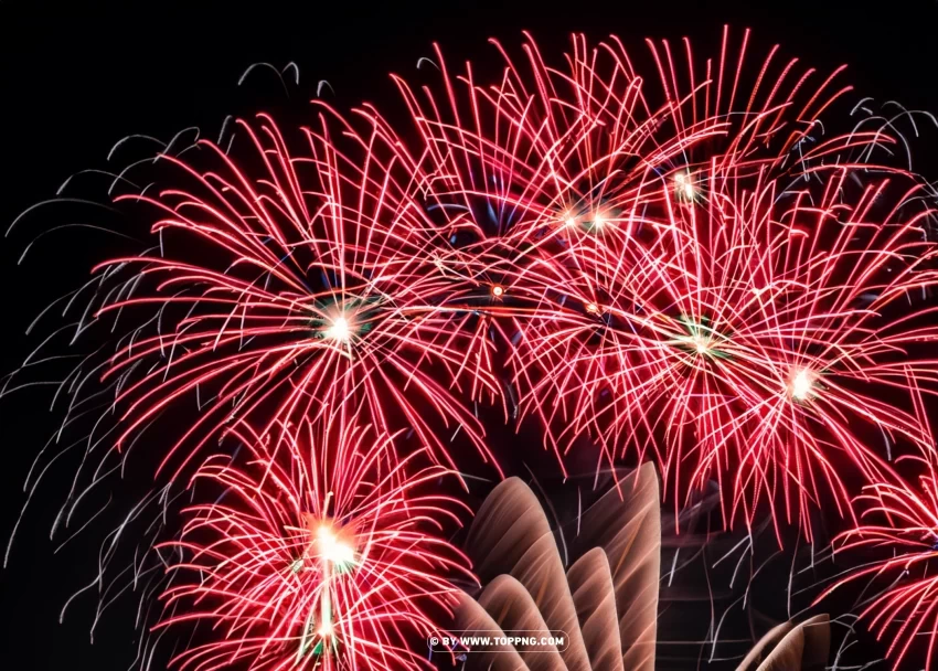 Collection of red fireworks on black background PNG file with alpha