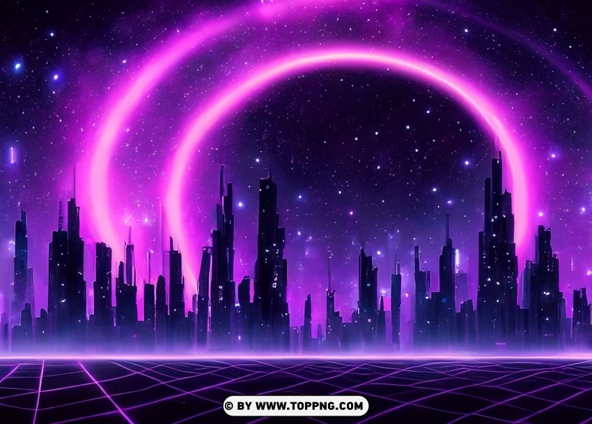 Dynamic Urban Night with Futuristic Purple Neon Ring Wallpaper Flare Isolated Object in Transparent PNG Format