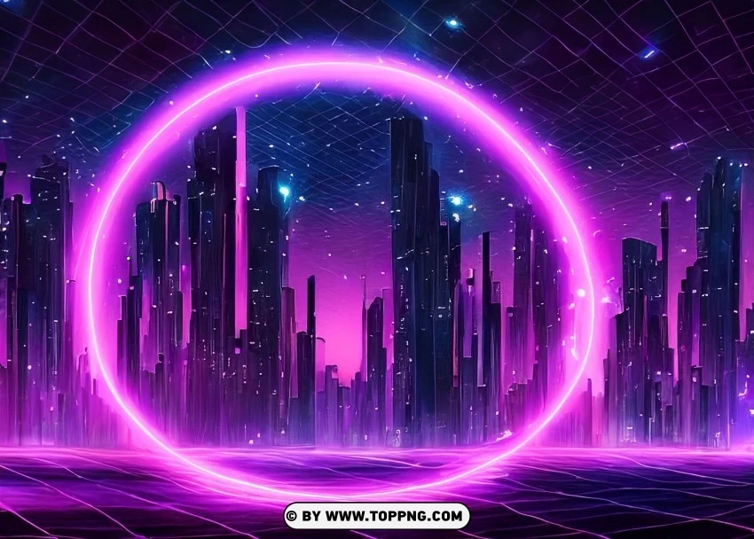 Dynamic Urban Night with Futuristic Purple Neon Ring Wallpaper Flare Isolated Subject with Clear PNG Background