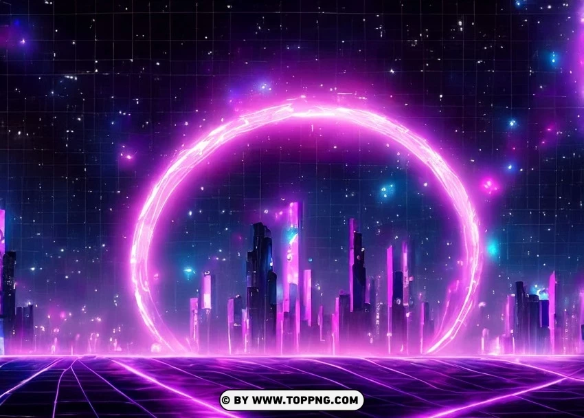 Enigmatic Urban Night illuminated by Purple Neon Ring Wallpaper Flare Isolated Subject in Clear Transparent PNG