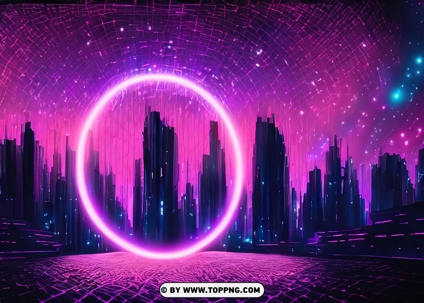 Ethereal Cyber Horizon in Luminous Futuristic Purple Cityscape Wallpaper Flare Isolated PNG on Transparent Background - Image ID f4ca8aa2