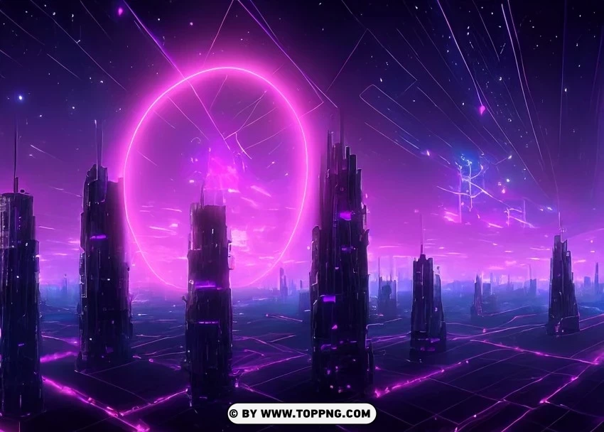 Ethereal Glow In The Dark City Of Vibrant Purple Lights Wallpaper Flare Isolated Object On Transparent Background In PNG