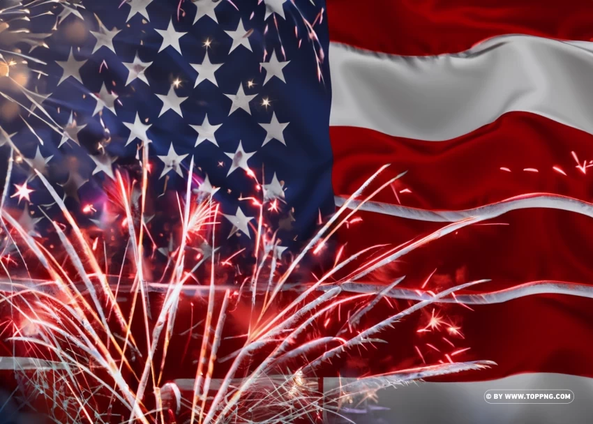Firework and USA Flag Background for 4th July Celebration PNG images without subscription