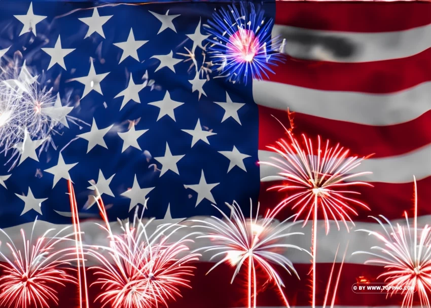 Firework Show with USA Flag Background for Independence Day 4th July PNG images without restrictions - Image ID d9ae1183