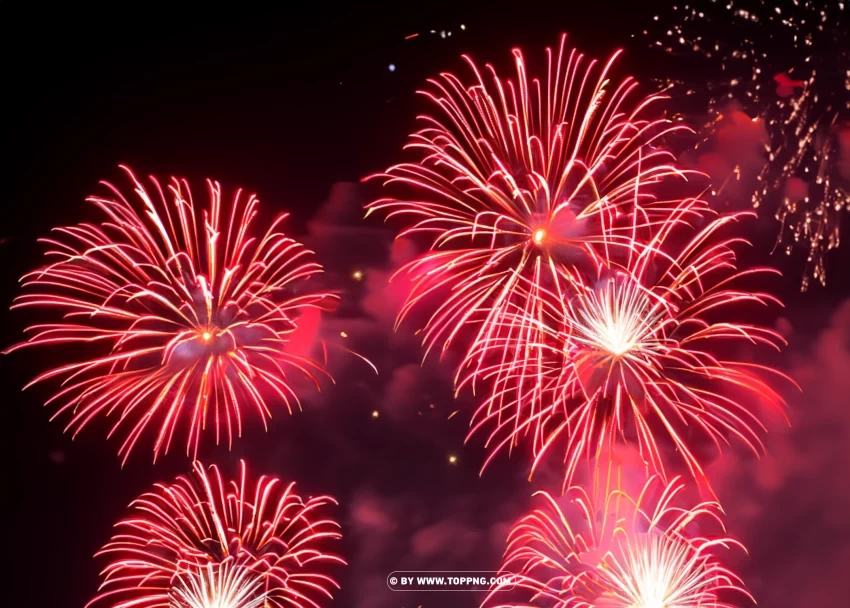Fireworks background in red colors at night PNG file with no watermark