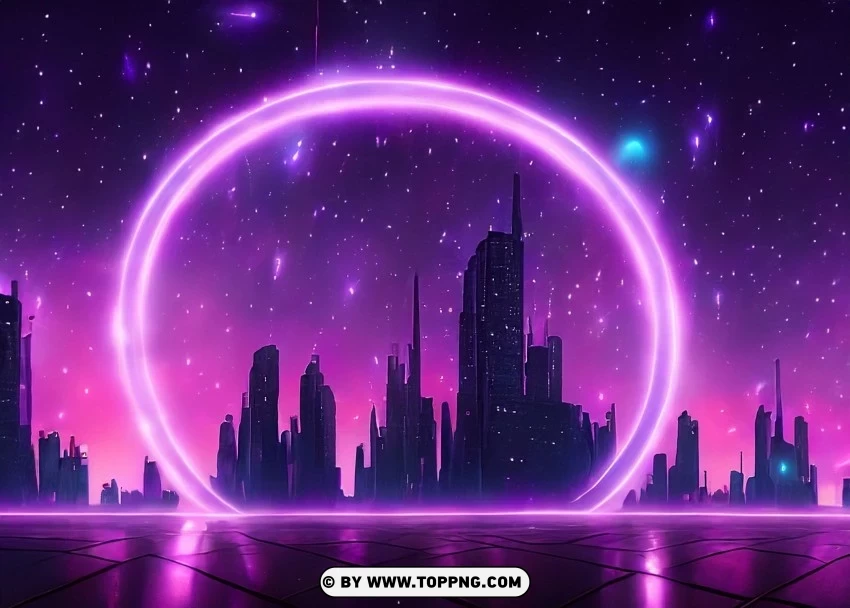 Futuristic Nighttime Vista with Purple Neon Halo Skyline Wallpaper Flare Isolated Object on Transparent PNG