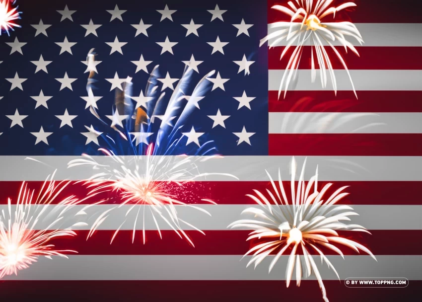 HD Firework Show with USA Flag Background for Independence Day 4th July PNG isolated - Image ID 2b6bfb46