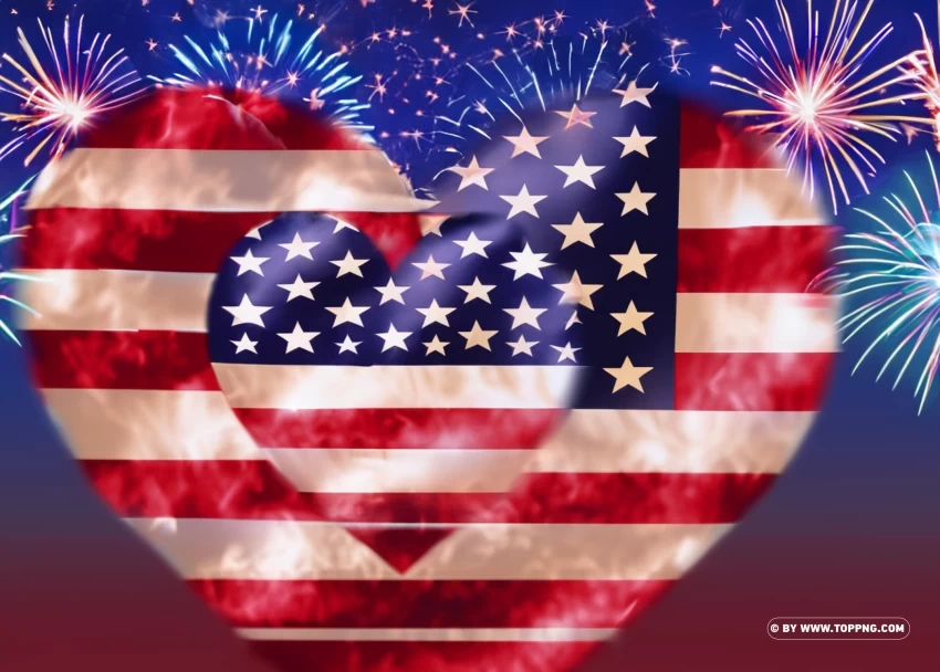 Heart Shaped USA Flag Images Celebrate 4th of July with Love Transparent PNG Graphic with Isolated Object